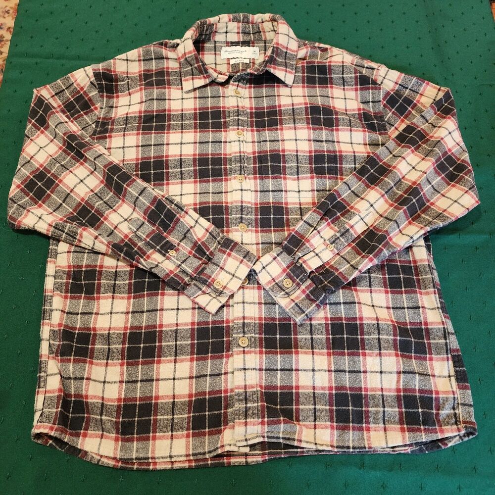 Abercrombie Fitch Men's Plaid Button-Front Long Sleeve Soft A&F Flannel Med